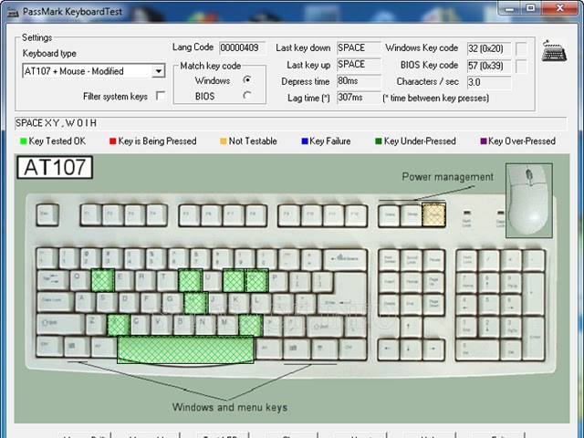 Phần mềm Keyboard Test còn có thể xác định được lực nhấn phím của bạn mạnh hay nhẹ