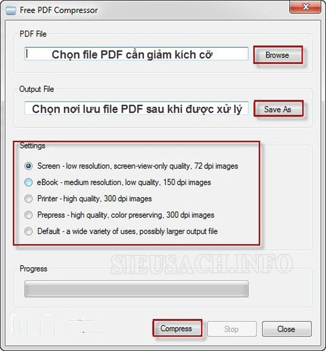 Các bước giảm dung lượng file PDF với Free PDF Compressor
