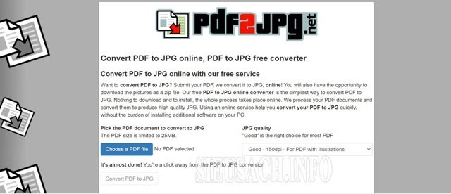 Giao diện của Pdf2jpg.net