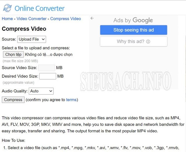 Giao diện của online Converter 