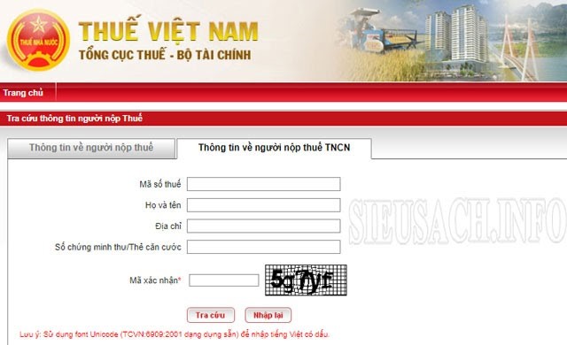 Giao diện web thuế Việt Nam