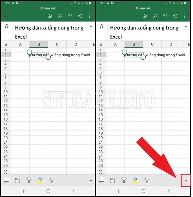 Thực hiện xuống hàng trong Excel đơn giản trên điện thoại