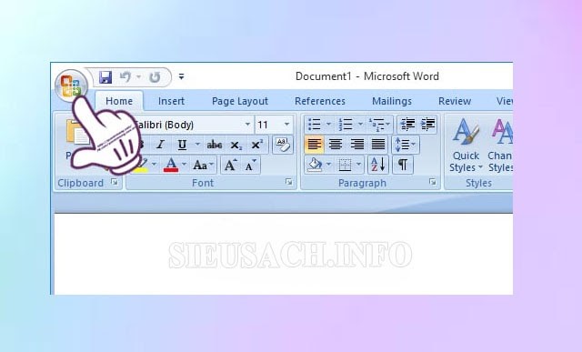 Chọn biểu tượng Office đối với phiên bản Word 2007