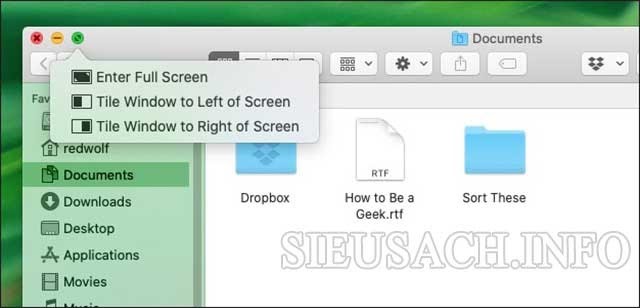 Hãy click vào hình tròn xanh lá tại cửa sổ mà bạn muốn Split View.