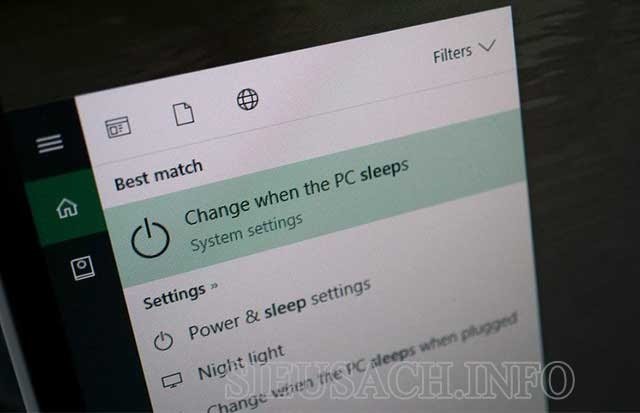 Tìm kiếm từ khóa “Sleep” và ấn chọn “Change when the PC sleeps”.