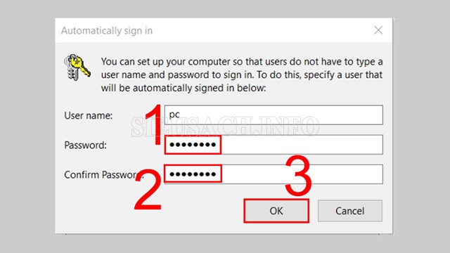 Điền user/password 