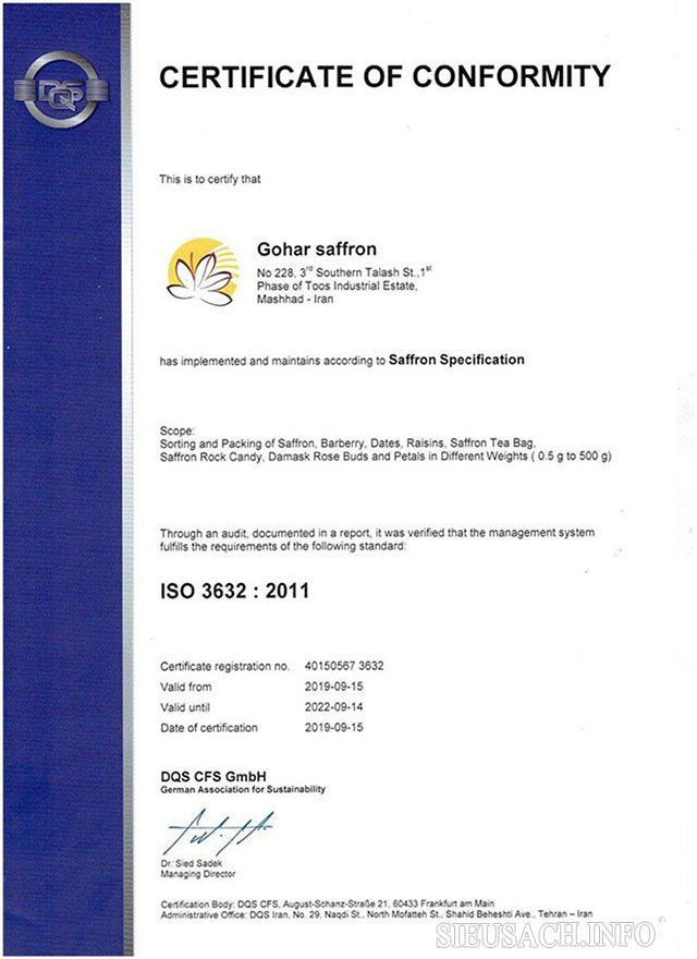 Saffron có giấy chứng nhận ISO 3632 là sản phẩm thật 100%
