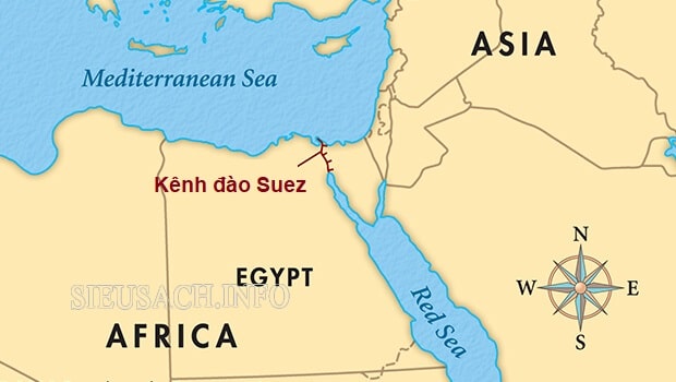 Kênh đào Suez nối giữa 2 biển là Địa Trung Hải và Biển Đỏ