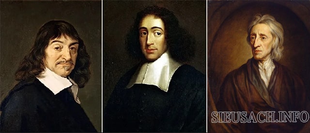 Các nhà triết học René Descartes, Baruch Spinoza và John Locke từ trái sang